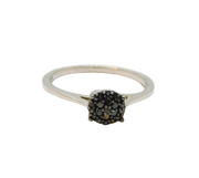 Sterling Silver Black Diamond Cluster Dress Ring Modern c1990's Size N 1/2