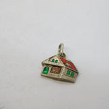 Sterling Silver Enamel Chalet Charm Pendant Vintage c1970s