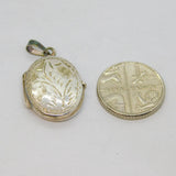Sterling Silver Fern Pattern Oval Double Locket Charm Pendant Vintage c1970