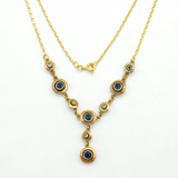 Art Deco 9ct Yellow Gold, Sapphire & Diamond Lavalier Necklace Antique c1920s