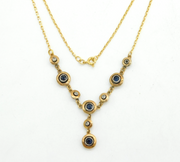 Art Deco 9ct Yellow Gold, Sapphire & Diamond Lavalier Necklace Antique c1920s