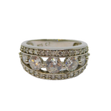 Sterling Silver Multi-Stone CZ Art Deco Style Band Ring Vintage c1990 Size M 1/2