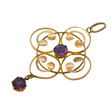 Edwardian 9ct Rose Gold & Amethyst Lavalier Drop Pendant Antique c1910