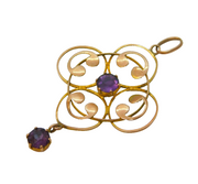Edwardian 9ct Rose Gold & Amethyst Lavalier Drop Pendant Antique c1910