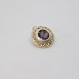 Sterling Silver Dainty Faceted Amethyst Set Button Charm Pendant Vintage c1970