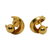 Pair of 9ct Yellow Gold Crescent Moon Stud Earrings Vintage c1970s