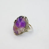 Sterling Silver Chinese Carved Amethyst Studio Ring Vintage c1970 Size J 1/2