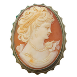 Art Deco 800 Grade Silver Carved Shell Cameo Profile Brooch Antique c1920s