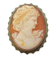 Art Deco 800 Grade Silver Carved Shell Cameo Profile Brooch Antique c1920s