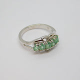 Sterling Silver 5 Oval Green Sapphire & Diamond Ring Vintage c1970 Size N 1/2