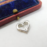 Sterling Silver Heart with Diamond Paste Charm Pendant Vintage c1970