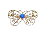 Sterling Silver Wirework & Blue Glass Cabochon Butterfly Brooch Pin Modern c1990