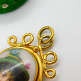 Victorian Pinchbeck & Painted Porcelaine Locket Pendant Antique c1840