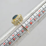 Sterling Silver Blue & White Paste Cluster Dress Band Ring Vintage c1990 Size N