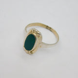 Sterling Silver Oval Green Hardstone Dress Band Ring Vintage c1970 Size Q