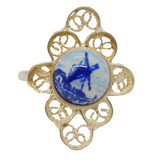 Sterling Silver Filigree Delft Ceramic Windmill Dress Ring Vintage c1970 Size N