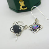 Sterling Silver & Synthetic Opal Set Floral Hook Earrings Vintage c2000