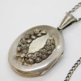 Victorian Sterling Silver Wreath Pattern Locket Necklace Antique c1880s