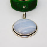Sterling Silver & Blue Lace Agate Drop Pendant Vintage c1960