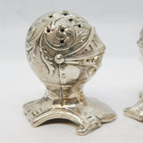 Victorian Mappin & Webb Pair of Silver Plated Knights Helmet Pepper Shakers