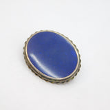 Sterling Silver Dark Blue Hardstone Oval Brooch Pin Vintage 1973 London