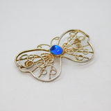 Sterling Silver Wirework & Blue Glass Cabochon Butterfly Brooch Pin Modern c1990