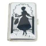Art Deco Silver Plated Black & White Enamel Romantic Scene Cigarette Case