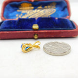 Sterling Silver Gilt & Synthetic Sapphire Droplet Charm Pendant Vintage c1970