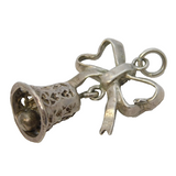Sterling Silver Ringing Bell with Ribbon Charm Pendant Vintage c1970