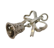 Sterling Silver Ringing Bell with Ribbon Charm Pendant Vintage c1970