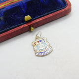 Sterling Silver and Enamel Folkestone Travel Shield Charm Pendant Vintage c1970