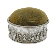 Victorian Sterling Silver Rural Life Regency Style Trinket Box Antique 1899