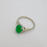 Sterling Silver Cabochon Green Agate Dress Ring Contemporary c1990 Size Q