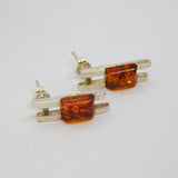 Pair of Sterling Silver Baltic Amber Ladder Design Stud Earrings Vintage c1970