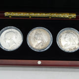 Boxed Queen Victoria Three-Portrait Silver Crown Set Antique 1845, 1891, 1893