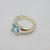 Sterling Silver Blue Topaz Solitaire Dress Band Ring Vintage c1990 Size L 1/2