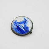 .835 Silver Delft Painted Porcelain Windmill Scene Brooch Pin Vintage c1950
