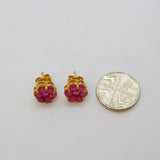 Pair Of Gold On Sterling Silver 7 Ruby Cluster Stud Earrings Contemporary c2010