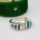 Sterling Silver, Greek Opal & Spinel Set Crossover Ring Vintage c1980 Size M UK