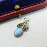 Sterling Silver Pretty Turquoise Drop Charm Pendant Vintage c1970