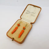 Georgian Boxed 14ct Gold, Carved Coral Flower & Urn Drop Earrings Antique