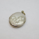 Sterling Silver Floral Pattern Oval Double Locket Pendant Vintage c1970