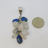 Sterling Silver Rose Quartz & Lapiz Lazuli Cluster Charm Pendant Vintage c1970