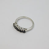 Sterling Silver 5 Black Obsidian Half Eternity Ring Vintage c1970 Size M 1/2
