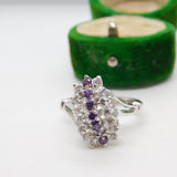 Sterling Silver Amethyst & Spinel Set Cluster Ring Vintage c1970 Size O 1/2 UK