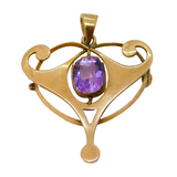 Edwardian 9ct Gold & Amethyst Lavalier Pendant Antique c1910 Thomas L. Mott
