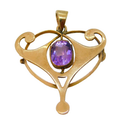 Edwardian 9ct Gold & Amethyst Lavalier Pendant Antique c1910 Thomas L. Mott