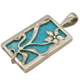 Sterling Silver, Turquoise Mosaic Floral Drop Pendant Vintage c1990s