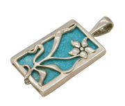 Sterling Silver, Turquoise Mosaic Floral Drop Pendant Vintage c1990s