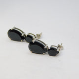Pair of Sterling Silver Faceted Black Onyx Stud Cocktail Earrings Vintage c1970
